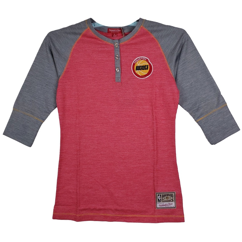 Houston Rockets Mitchell & Ness NBA Womens Small Thermal Henley Pink Gray NWT